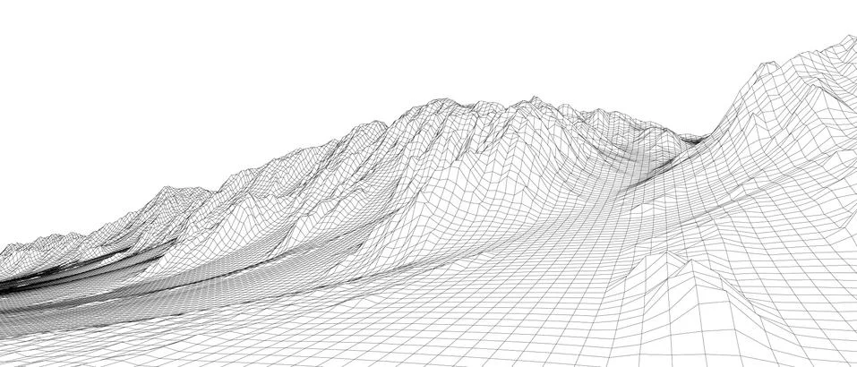 Abstract 3d wire-frame landscape. Blueprint style Illustrazione stock
