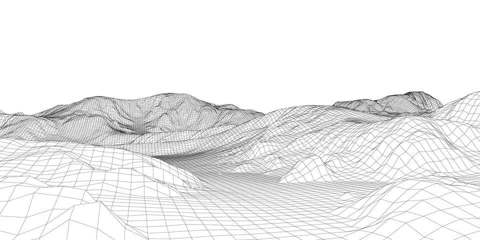 Abstract 3d wire-frame landscape. Blueprint style Stock Illustration