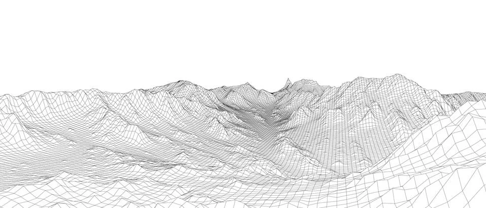 Abstract 3d wire-frame landscape. Blueprint style Illustrazione stock