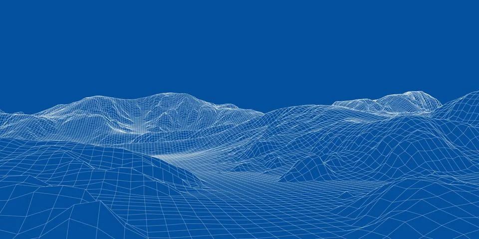 Abstract 3d wire-frame landscape. Blueprint style Illustrazione stock
