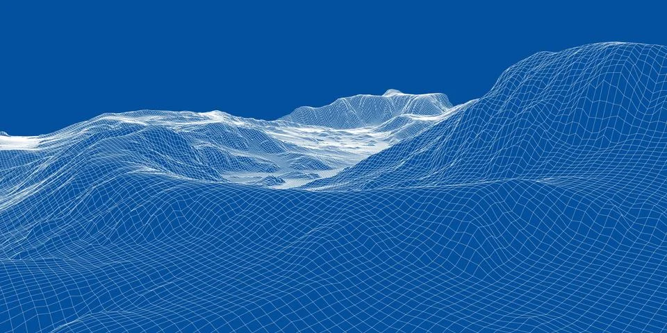 Abstract 3d wire-frame landscape. Blueprint style Stock Illustration