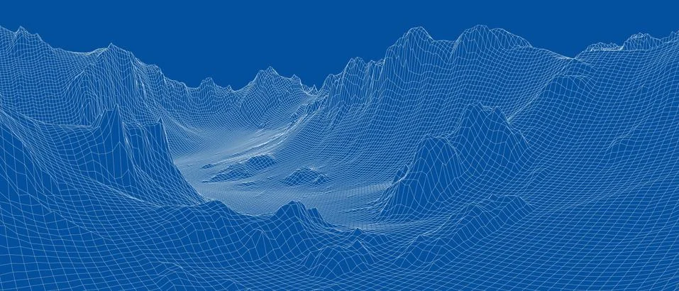 Abstract 3d wire-frame landscape. Blueprint style 스톡 일러스트