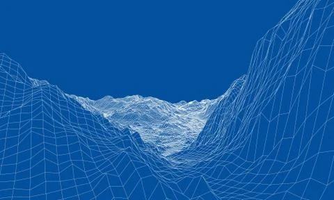Abstract 3d wire-frame landscape. Blueprint style Illustrazione stock
