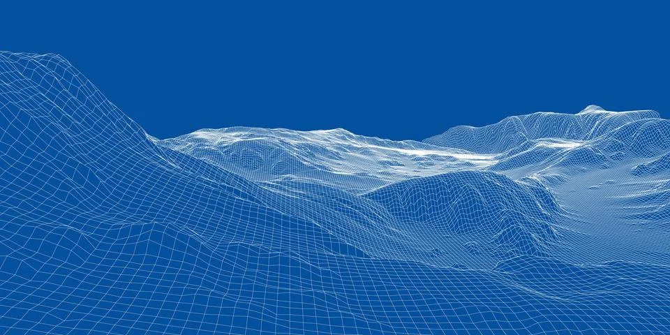 Abstract 3d wire-frame landscape. Blueprint style Illustrazione stock