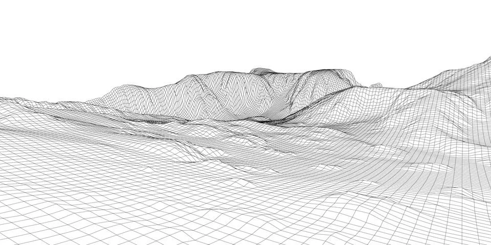 Abstract 3d wire-frame landscape. Blueprint style Illustrazione stock