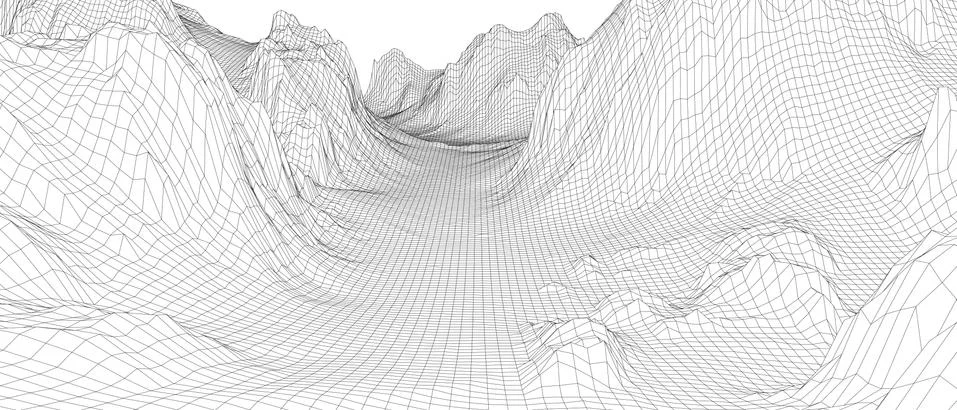 Abstract 3d wire-frame landscape. Blueprint style Stock Illustration