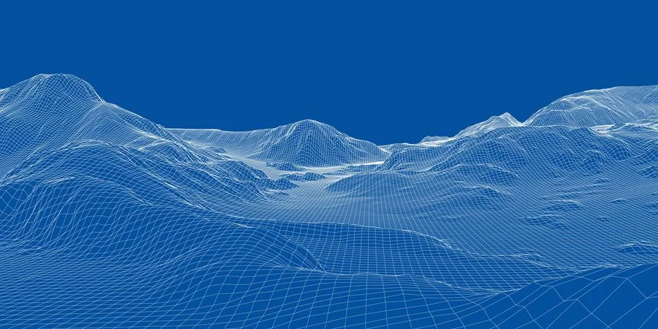 Abstract 3d wire-frame landscape. Blueprint style Stock Illustration