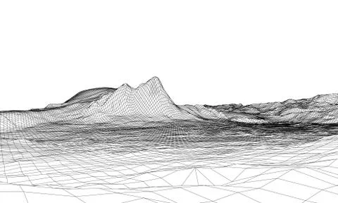 Abstract 3d wire-frame landscape. Blueprint style Illustrazione stock