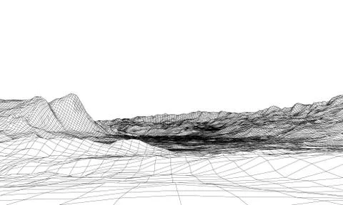 Abstract 3d wire-frame landscape. Blueprint style Stock Illustration