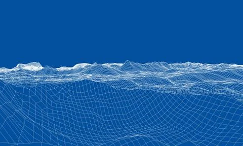 Abstract 3d wire-frame landscape. Blueprint style 스톡 일러스트