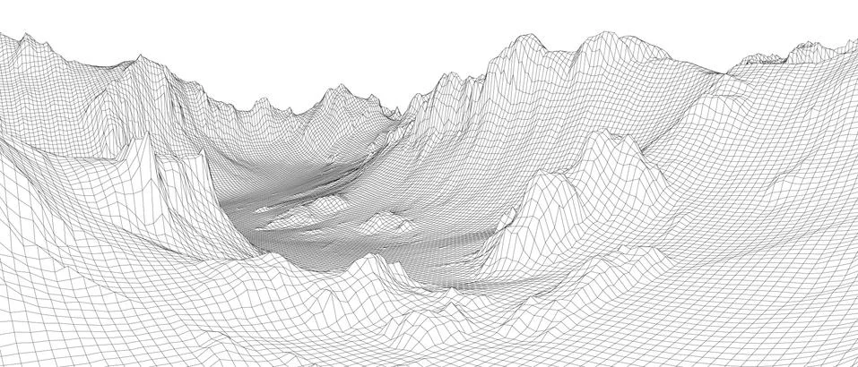 Abstract 3d wire-frame landscape. Blueprint style Illustrazione stock