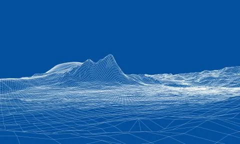 Abstract 3d wire-frame landscape. Blueprint style Stock Illustration