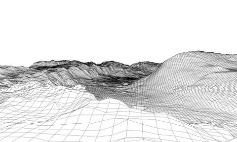 Abstract 3d wire-frame landscape. Blueprint style Illustrazione stock