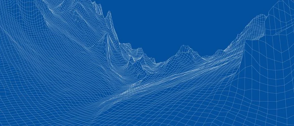 Abstract 3d wire-frame landscape. Blueprint style 스톡 일러스트