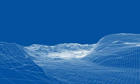 Abstract 3d wire-frame landscape. Blueprint style 스톡 일러스트