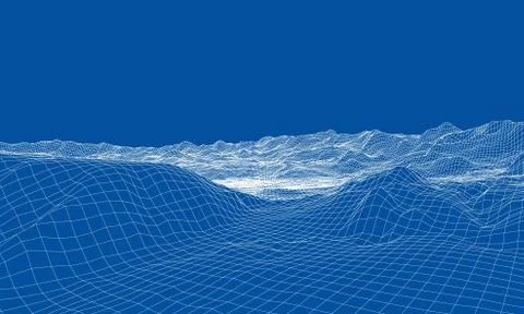 Abstract 3d wire-frame landscape. Blueprint style Illustrazione stock