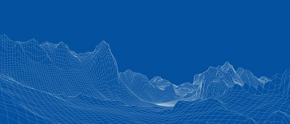 Abstract 3d wire-frame landscape. Blueprint style Stock Illustration