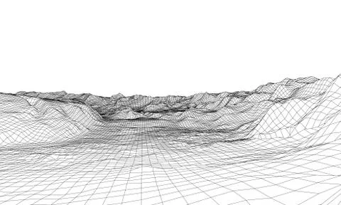 Abstract 3d wire-frame landscape. Blueprint style Stock-Illustration