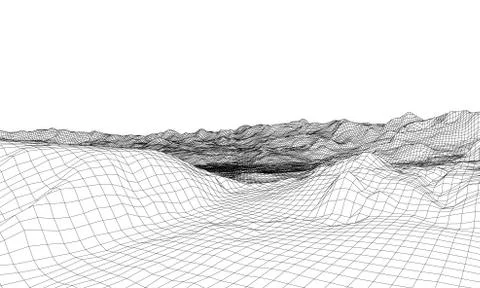 Abstract 3d wire-frame landscape. Blueprint style Stock Illustration