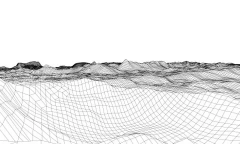 Abstract 3d wire-frame landscape. Blueprint style Stock Illustration