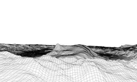 Abstract 3d wire-frame landscape. Blueprint style 스톡 일러스트