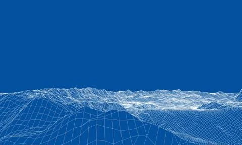 Abstract 3d wire-frame landscape. Blueprint style Illustrazione stock
