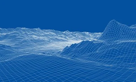 Abstract 3d wire-frame landscape. Blueprint style Stock Illustration