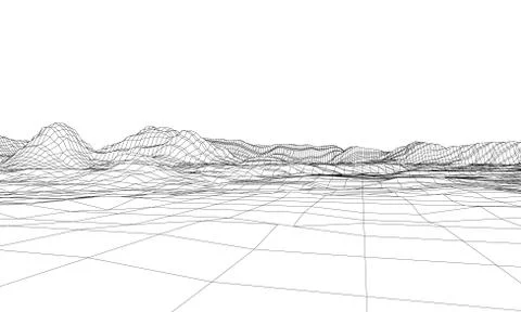 Abstract 3d wire-frame landscape. Blueprint style Stock-Illustration