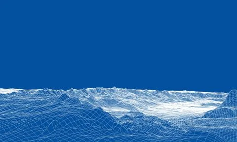 Abstract 3d wire-frame landscape. Blueprint style Illustrazione stock