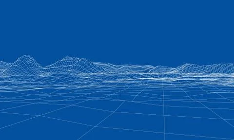 Abstract 3d wire-frame landscape. Blueprint style Illustrazione stock