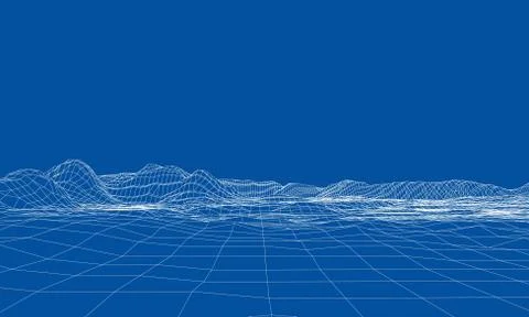 Abstract 3d wire-frame landscape. Blueprint style Illustrazione stock