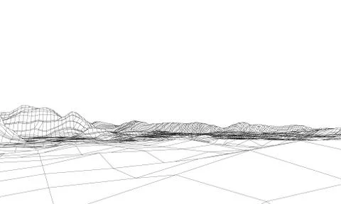 Abstract 3d wire-frame landscape. Blueprint style 스톡 일러스트