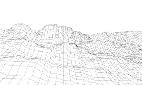 Abstract 3d wire-frame landscape. Blueprint style Illustrazione stock