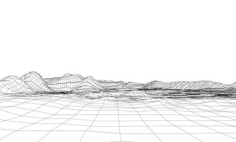 Abstract 3d wire-frame landscape. Blueprint style 库存插图
