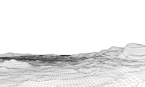 Abstract 3d wire-frame landscape. Blueprint style Stock Illustration
