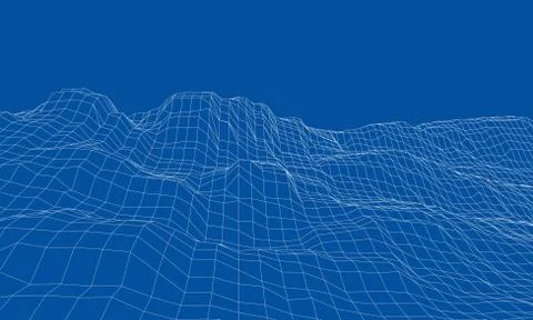 Abstract 3d wire-frame landscape. Blueprint style Illustrazione stock