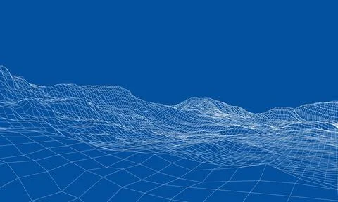 Abstract 3d wire-frame landscape. Blueprint style Illustrazione stock
