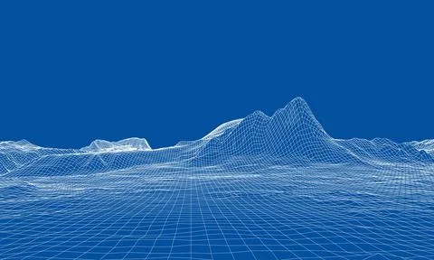 Abstract 3d wire-frame landscape. Blueprint style Stock Illustration