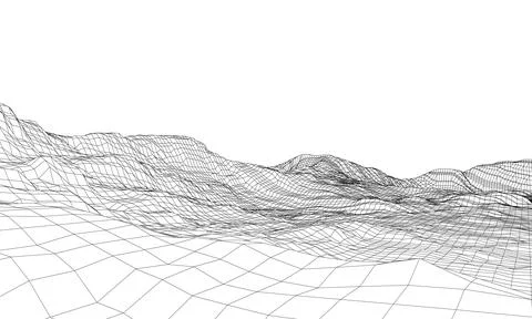 Abstract 3d wire-frame landscape. Blueprint style Illustrazione stock