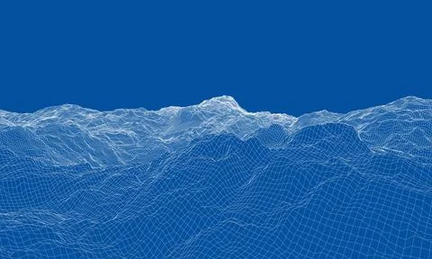 Abstract 3d wire-frame landscape. Blueprint style Illustrazione stock