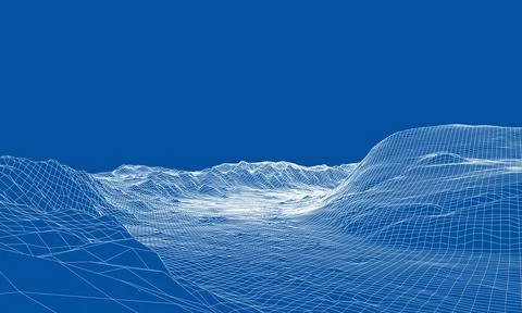 Abstract 3d wire-frame landscape. Blueprint style Stock Illustration
