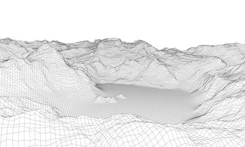 Abstract 3d wire-frame landscape. Blueprint style 스톡 일러스트