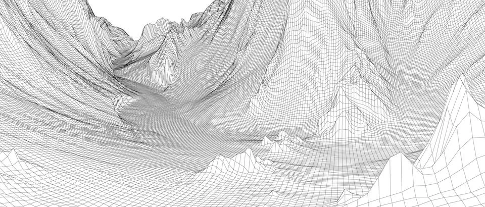 Abstract 3d wire-frame landscape. Blueprint style Illustrazione stock