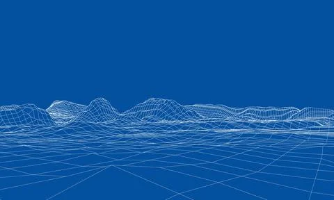 Abstract 3d wire-frame landscape. Blueprint style 스톡 일러스트