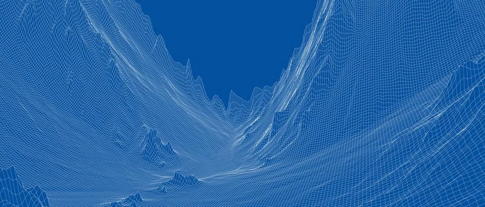 Abstract 3d wire-frame landscape. Blueprint style Stock Illustration