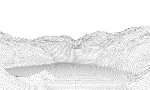Abstract 3d wire-frame landscape. Blueprint style Illustrazione stock