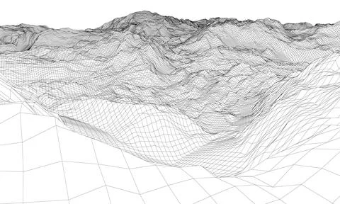 Abstract 3d wire-frame landscape. Blueprint style Illustrazione stock