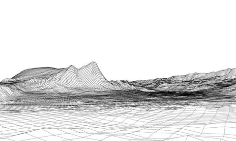 Abstract 3d wire-frame landscape. Blueprint style Illustrazione stock