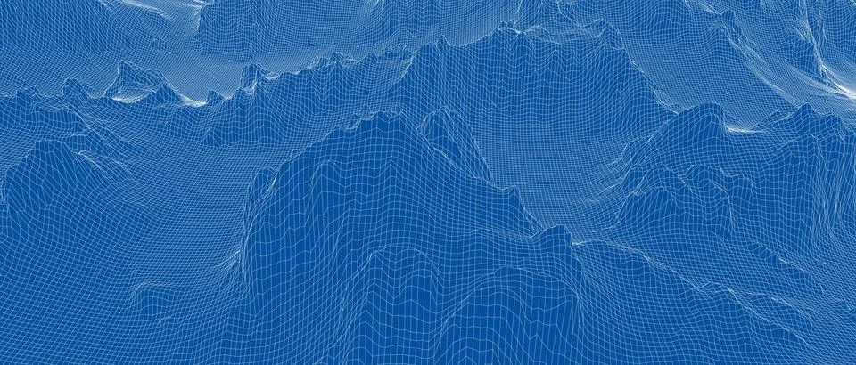 Abstract 3d wire-frame landscape. Blueprint style Illustrazione stock