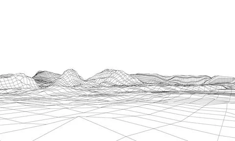 Abstract 3d wire-frame landscape. Blueprint style Stock Illustration